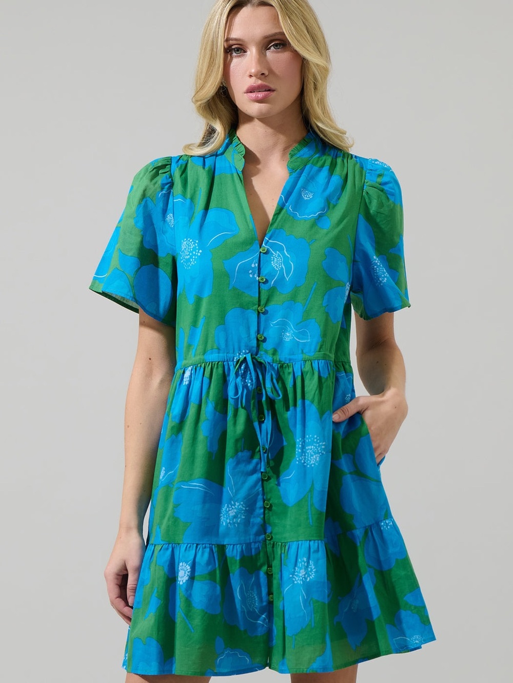 Sugarlips Green and Blue Floral Mini Dress